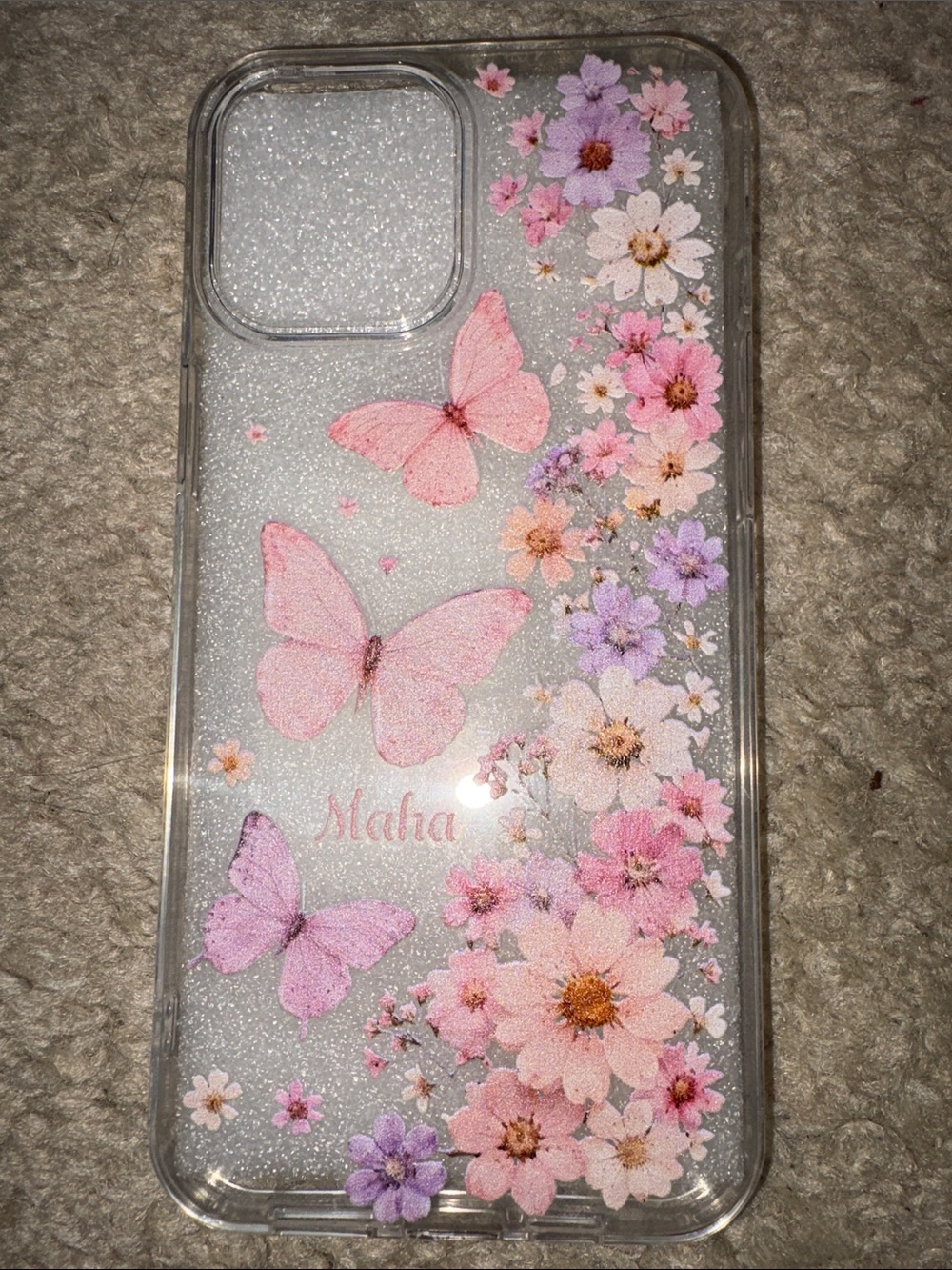 Clear Floral Butterfly Phone Case - Pink/Purple